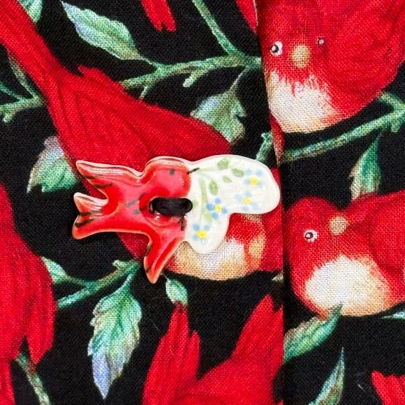 VTG Dogwood Lane Sleeveless Handpainted Ceramic Buttons Bird Maxi Dress Sz S - Picture 4 of 8